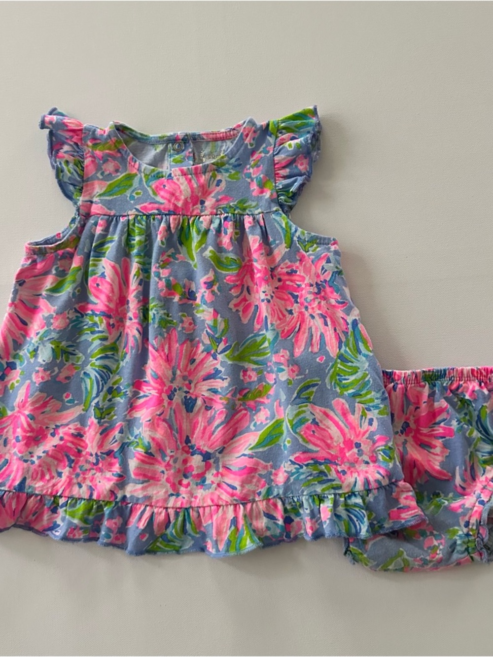 Lilly Pulitzer 12-18 Months Baby Girl Pink Floral Ruffle Dress Set Spring Summer